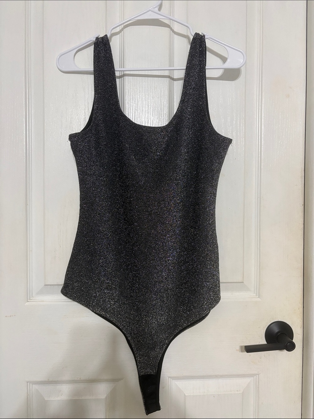 Iris Shimmery Black Scoop Neck Bodysuit